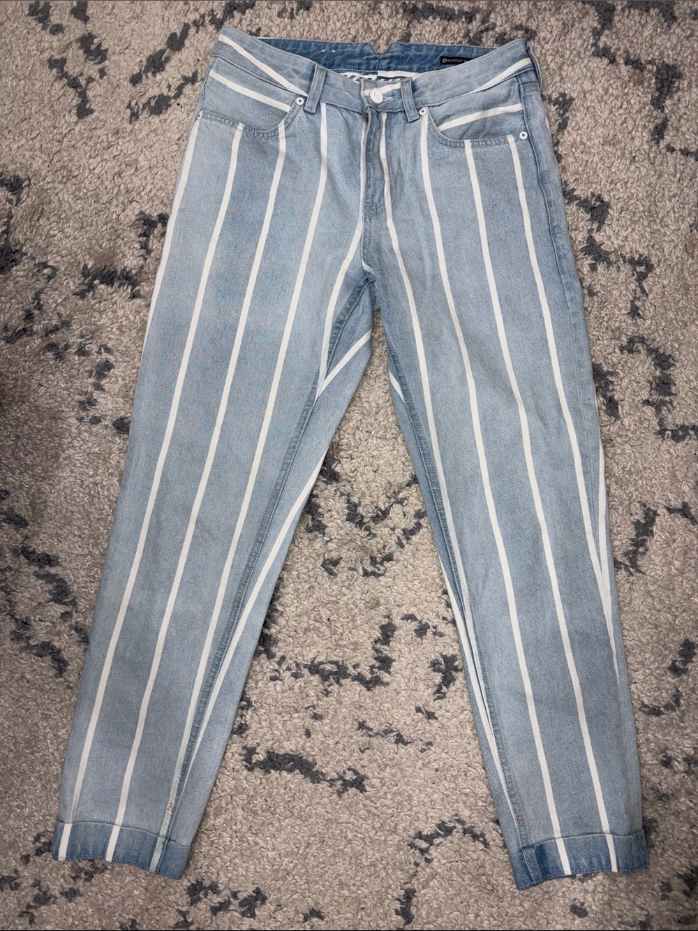 Scotch & Soda Light Blue and White Striped Boyfriend Jeans